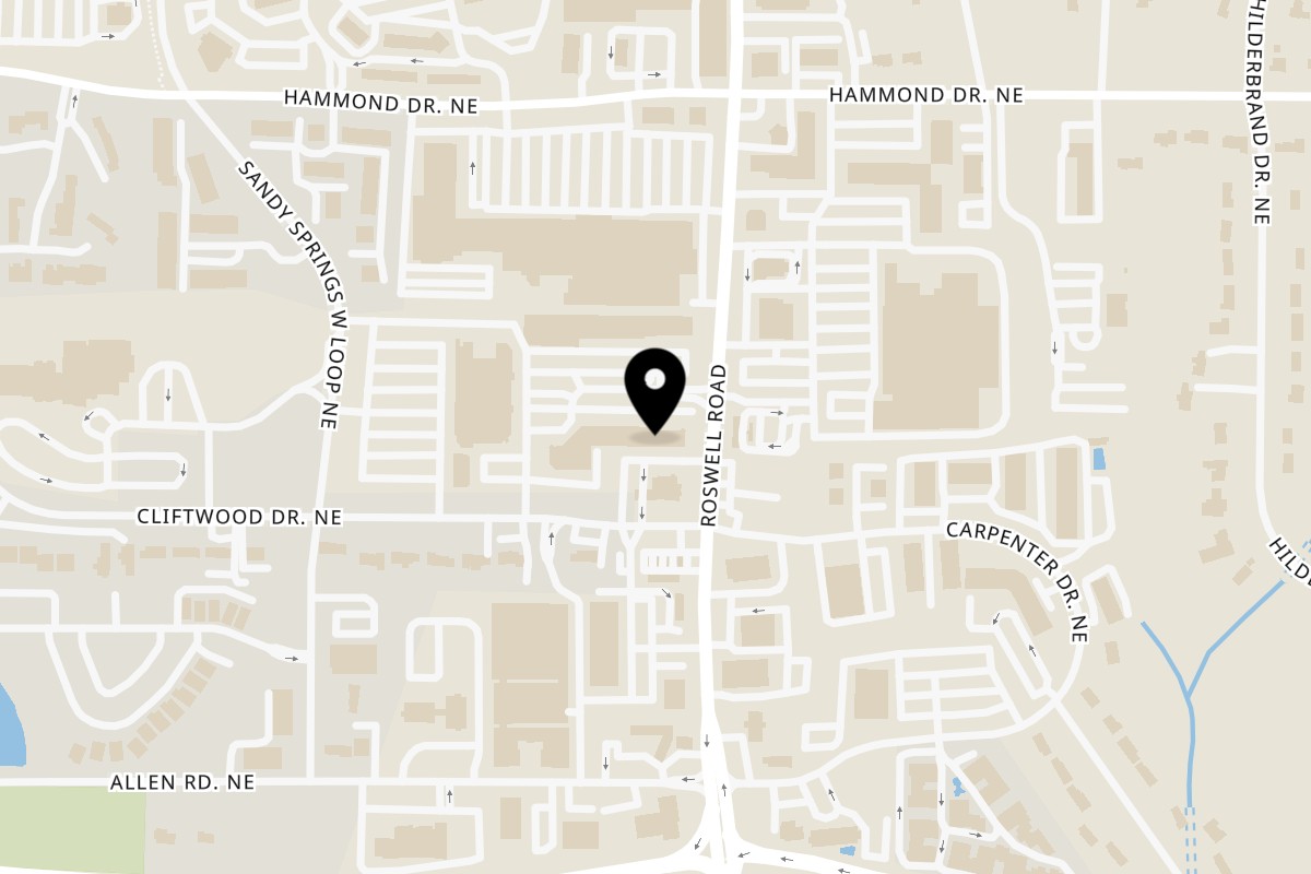 Map showing the location of Chef Rob's Cafe & Bar on 5920 Roswell Rd a117 in Atlanta